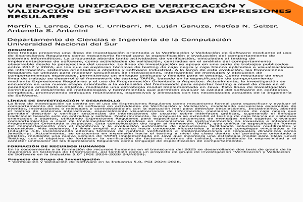 Un Enfoque Unificado de Verificación y Validación de Software Basado en Expresiones Regulares